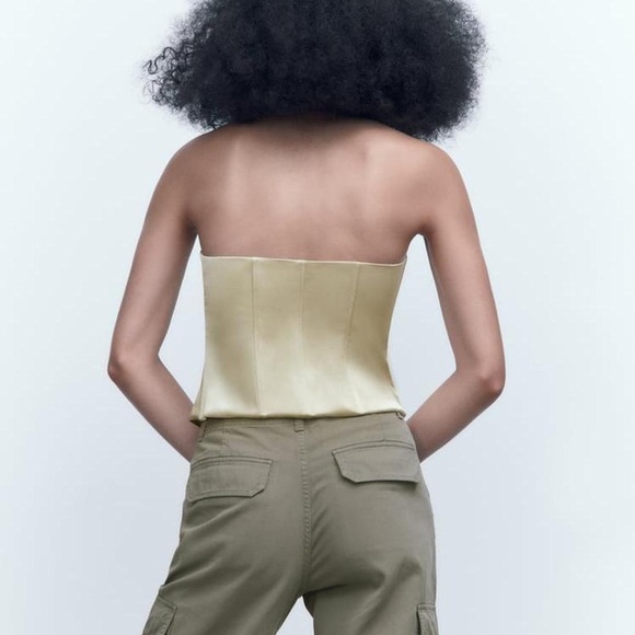 Zara Light Green Satin Hook & Eye Closure Corset Bustier Top - Picture 8 of 8